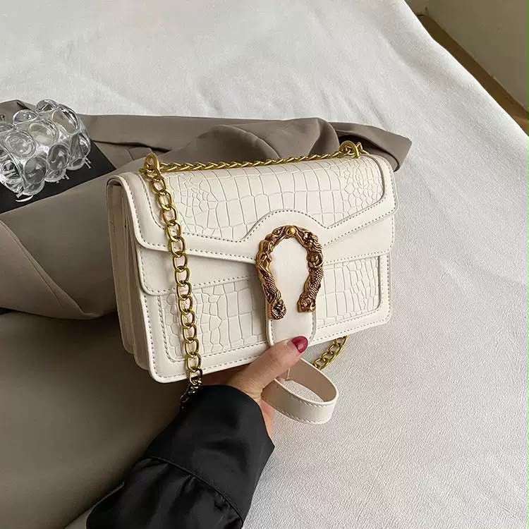Black Croc Dragon Clasp Bag