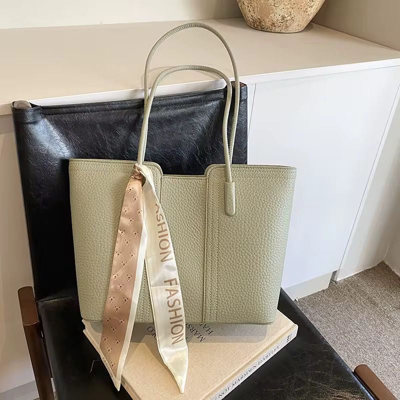 Pebbled Leather Tote with Scarf