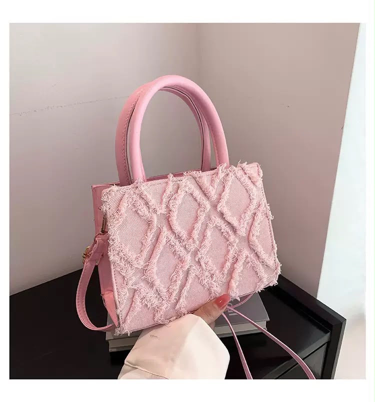 Denim Lattice Mini Top Handle Bag