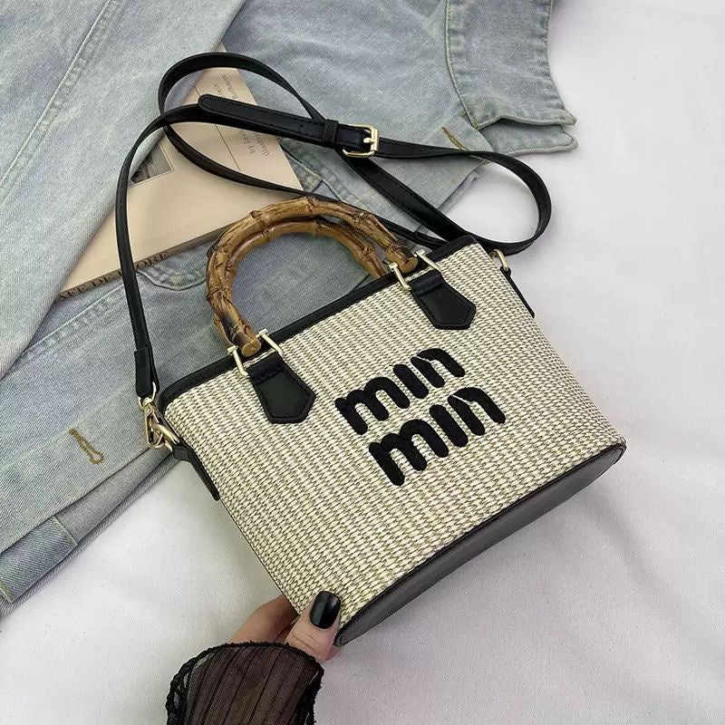 Bamboo Handle Woven Mini Tote