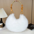 Fur Crescent Bag with Beaded Handle