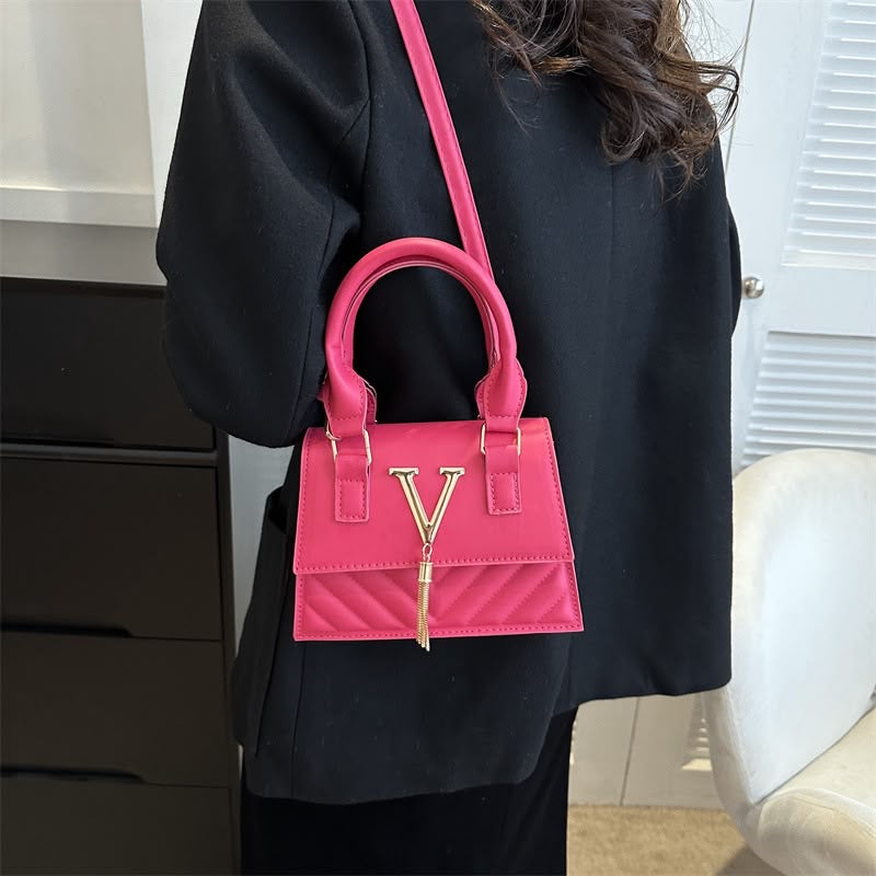 Fuchsia V-Quilt Top Handle Bag