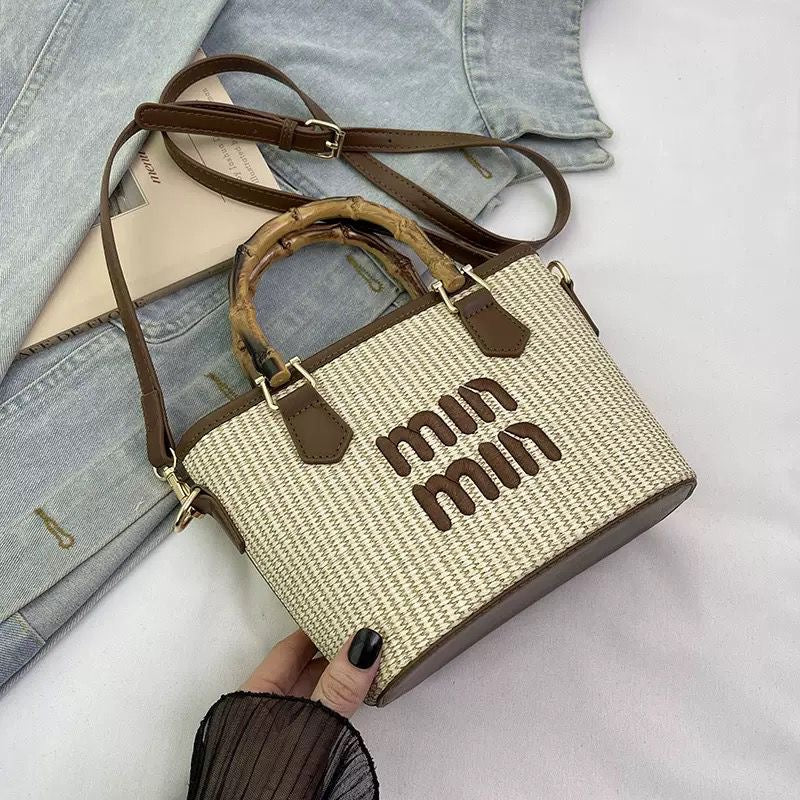 Bamboo Handle Woven Mini Tote