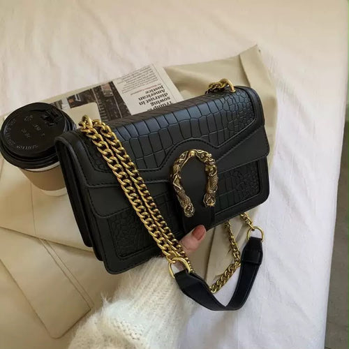 Black Croc Dragon Clasp Bag