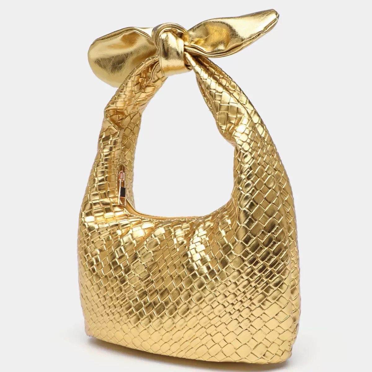 Knotted Bow Woven Hobo Bag