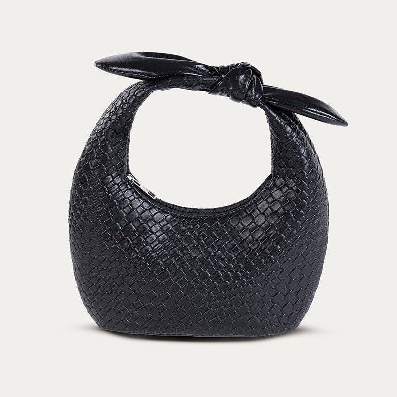 Knotted Bow Woven Hobo Bag