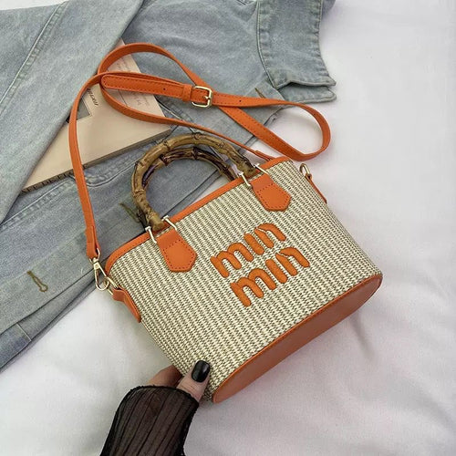 Bamboo Handle Woven Mini Tote