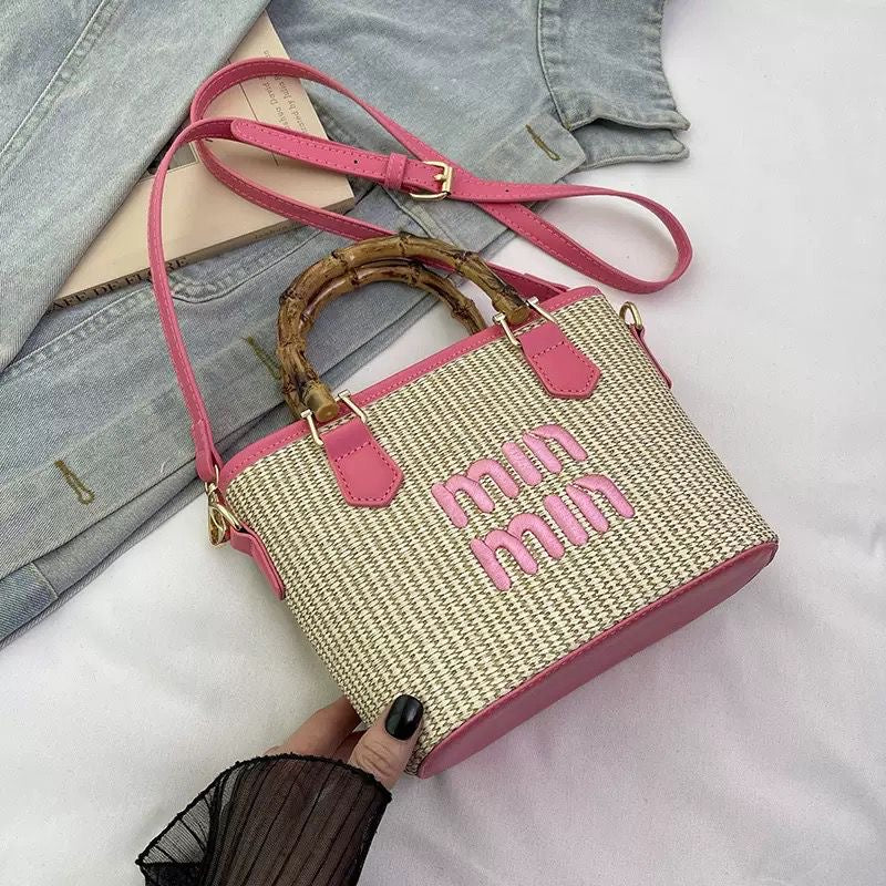 Bamboo Handle Woven Mini Tote
