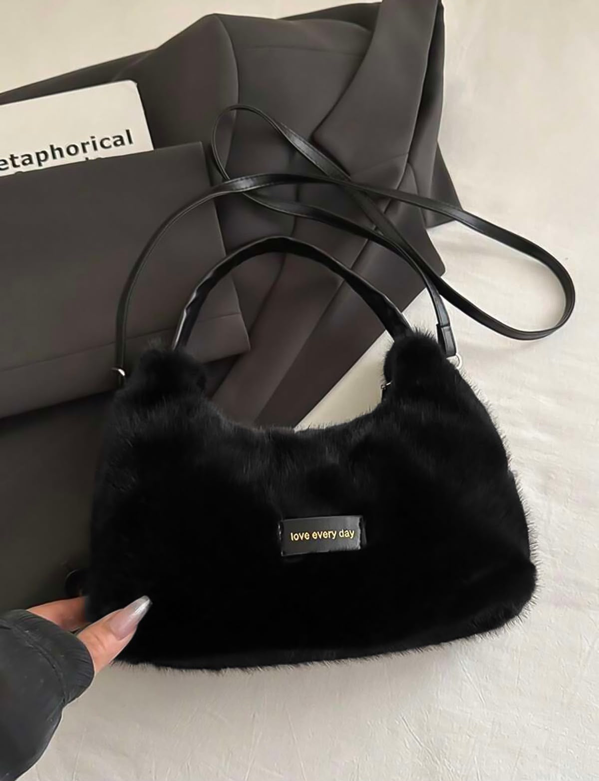 White Faux Fur Shoulder Bag
