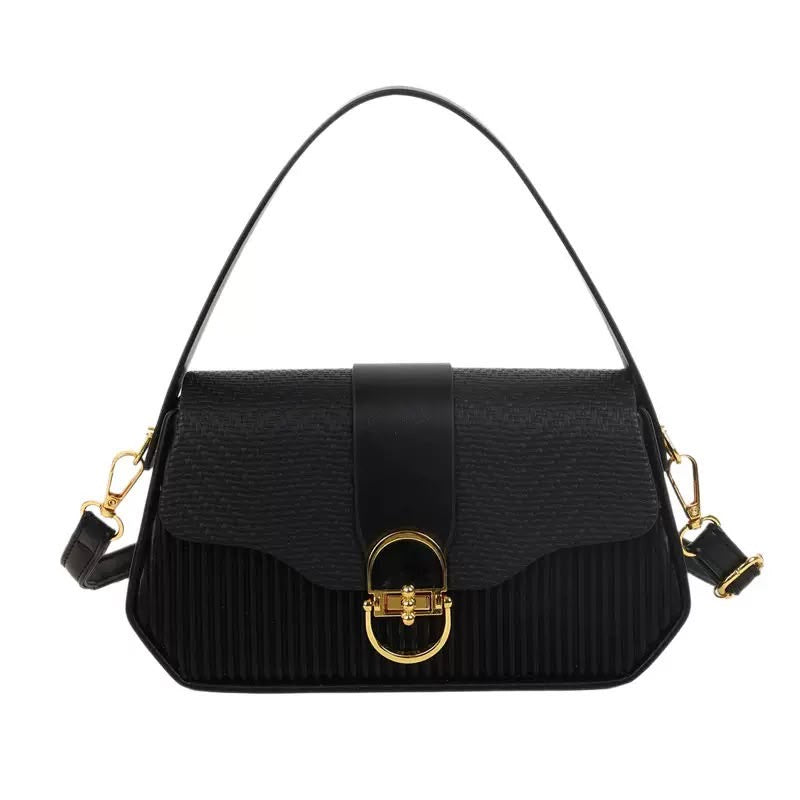 Noir Ribbed Lock Shoulder Bag