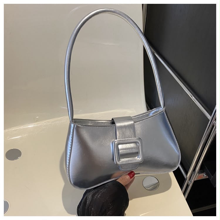 Chrome Buckle Baguette Bag