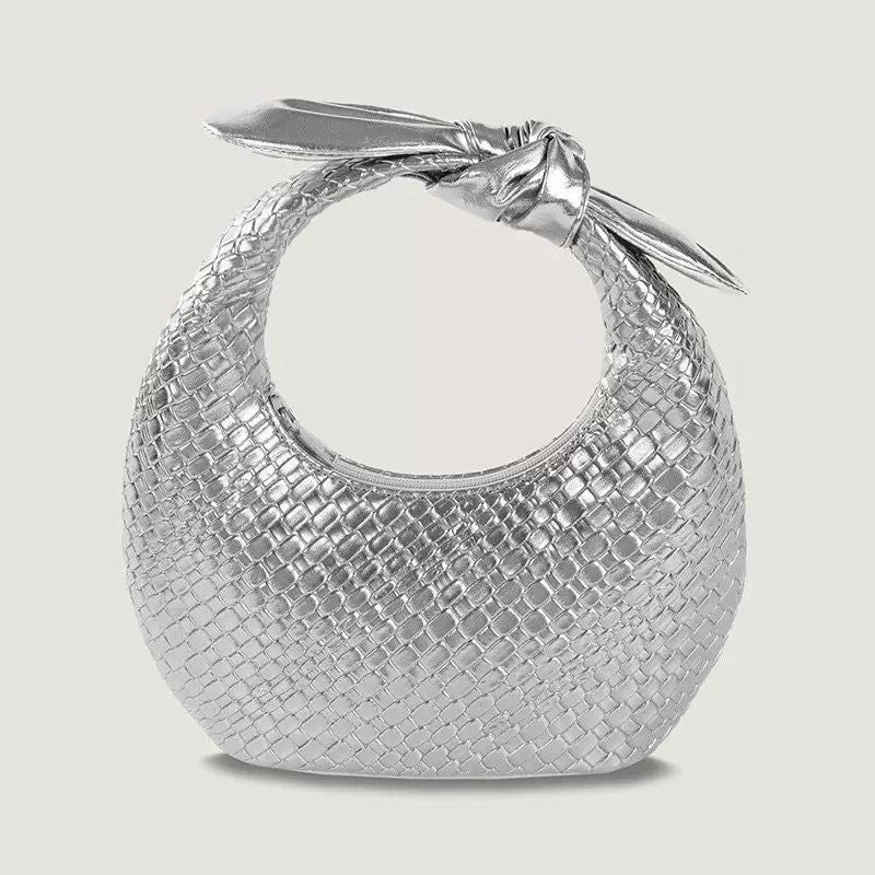 Knotted Bow Woven Hobo Bag