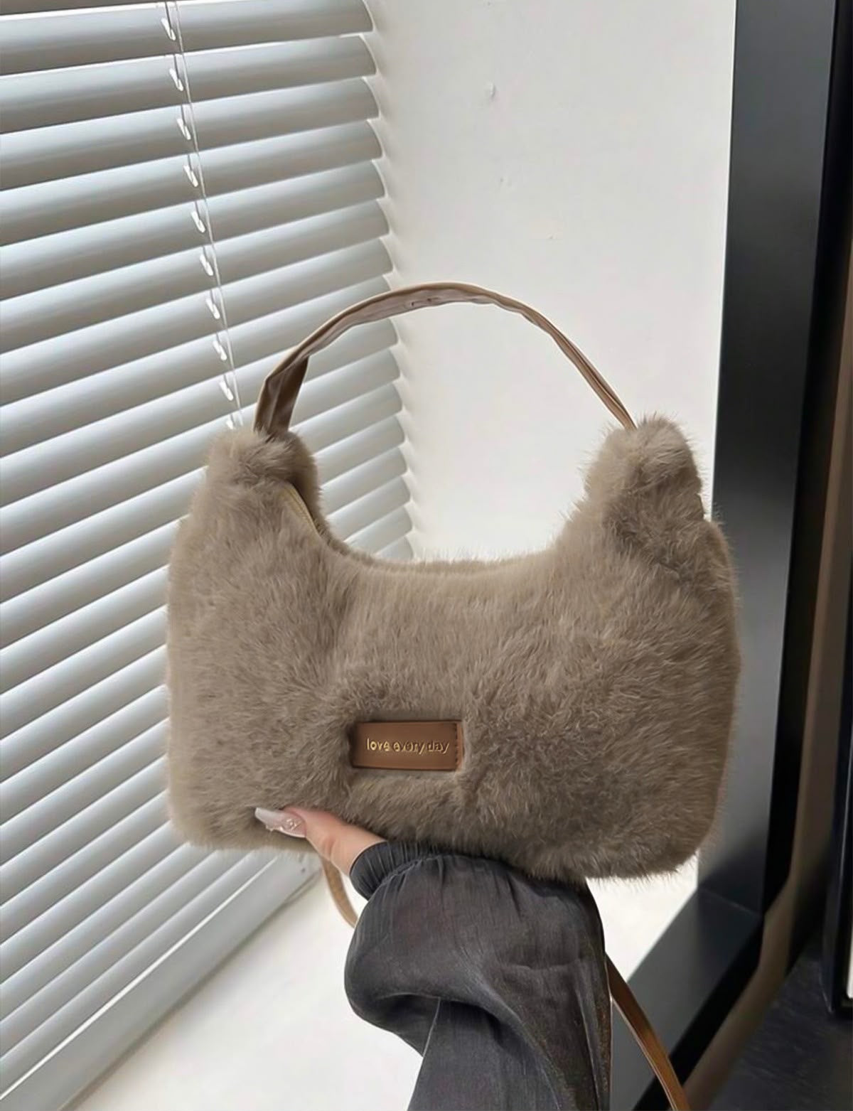 White Faux Fur Shoulder Bag