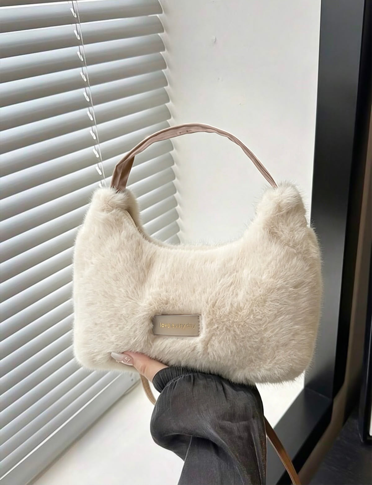 White Faux Fur Shoulder Bag