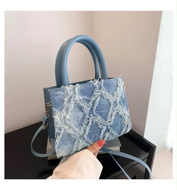 Denim Lattice Mini Top Handle Bag