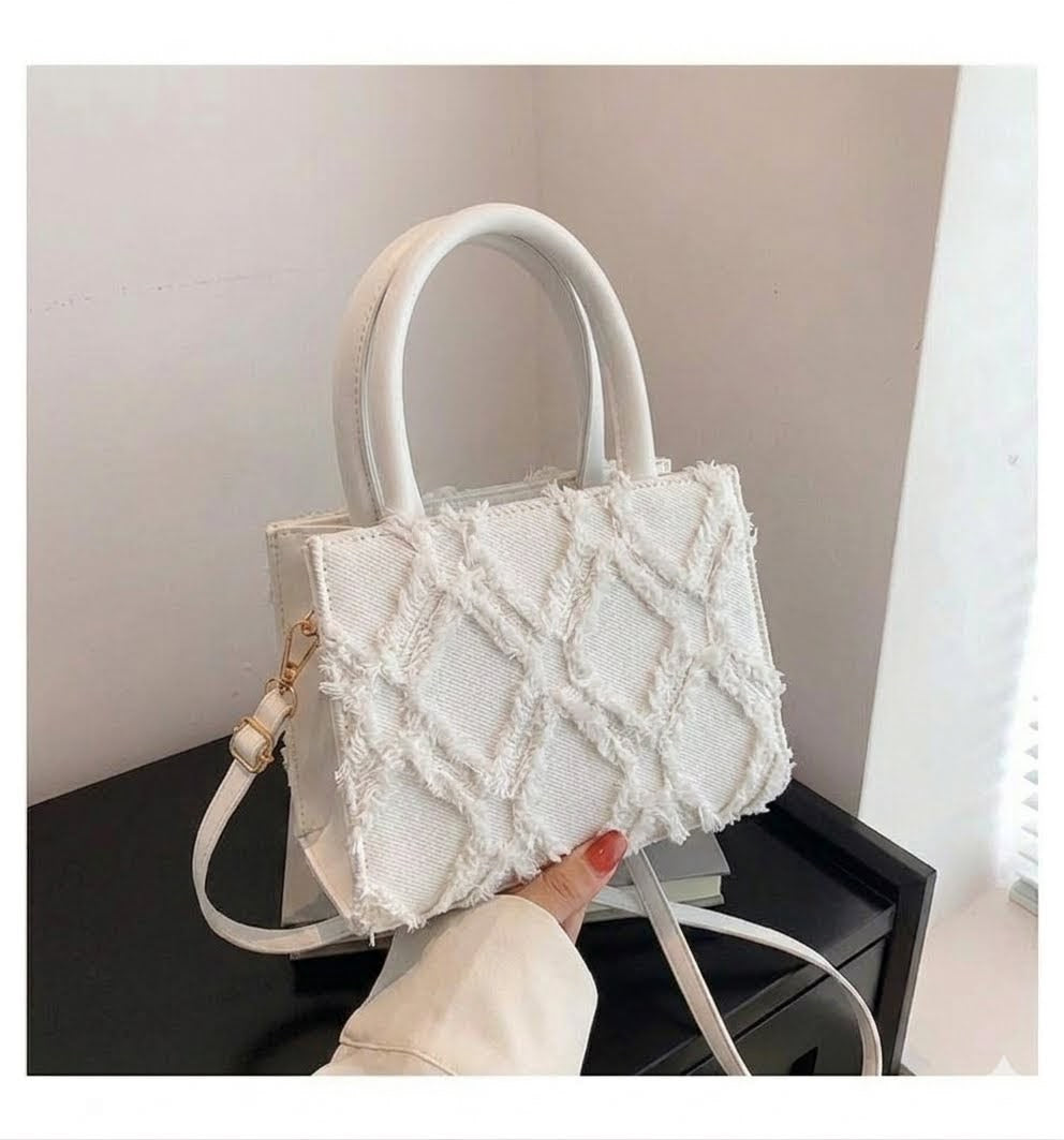 Denim Lattice Mini Top Handle Bag