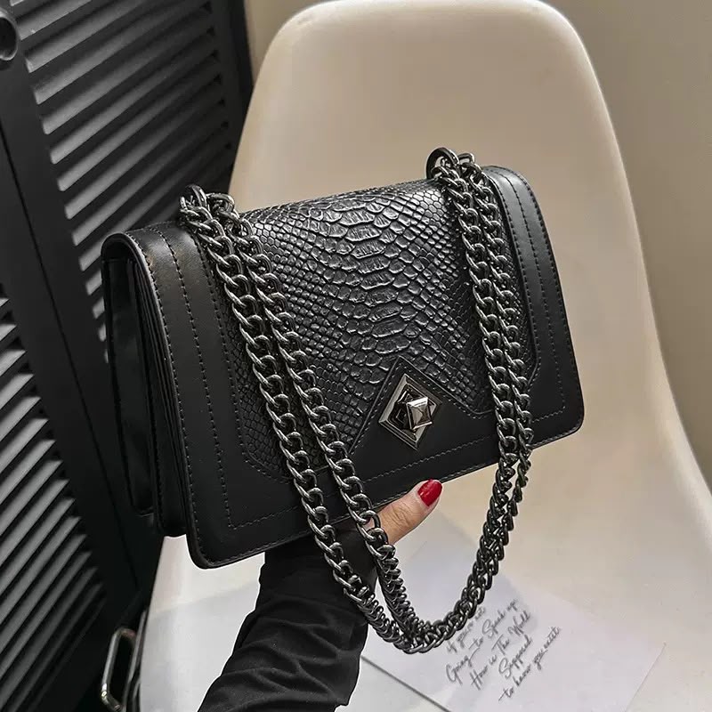 Croc-Embossed Chain Crossbody