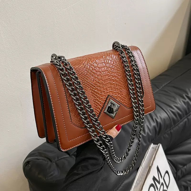 Croc-Embossed Chain Crossbody