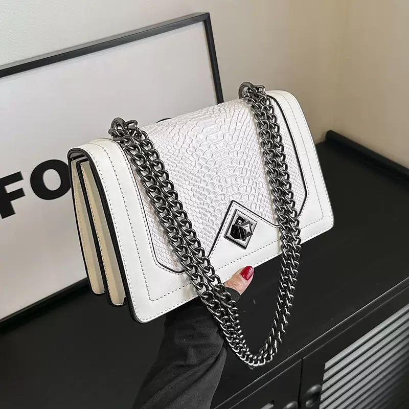 Croc-Embossed Chain Crossbody