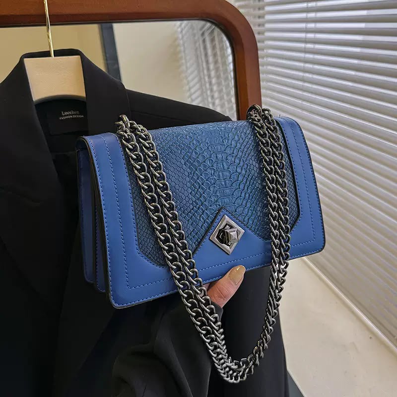 Croc-Embossed Chain Crossbody