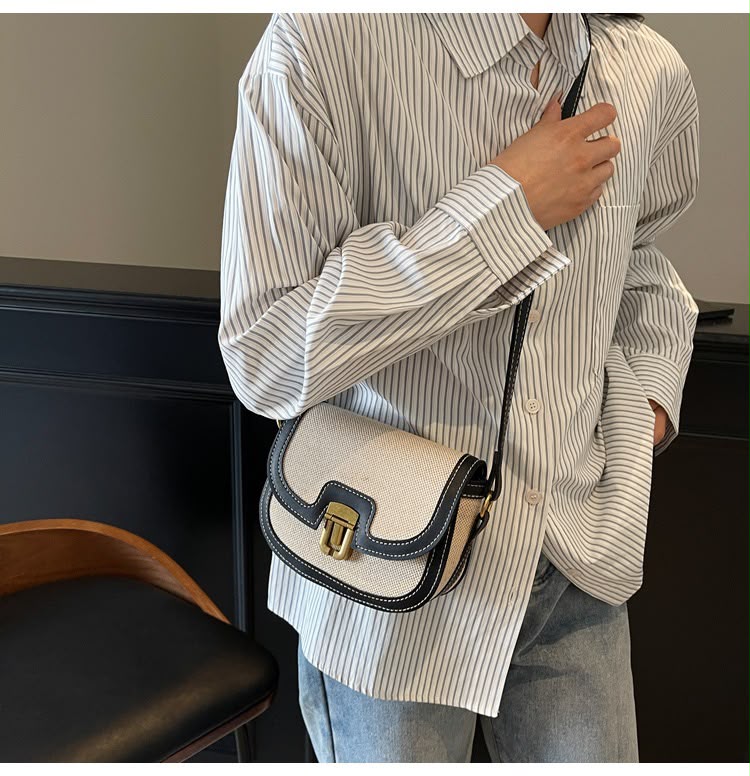 Canvas Contrast Saddle Crossbody