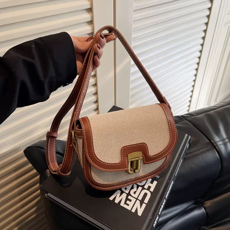 Canvas Contrast Saddle Crossbody