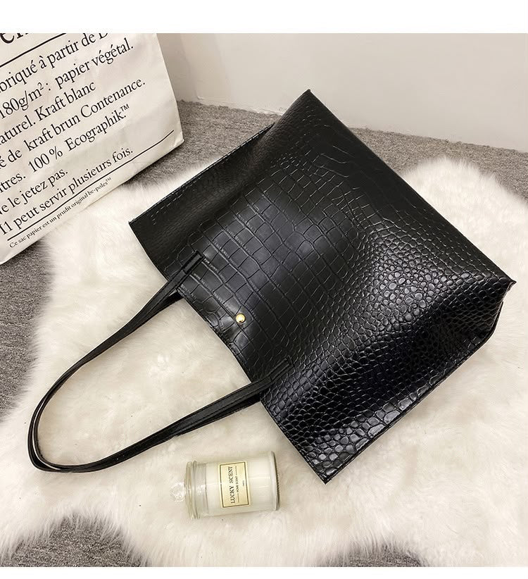 Noir Croc Luxe Shopper Tote