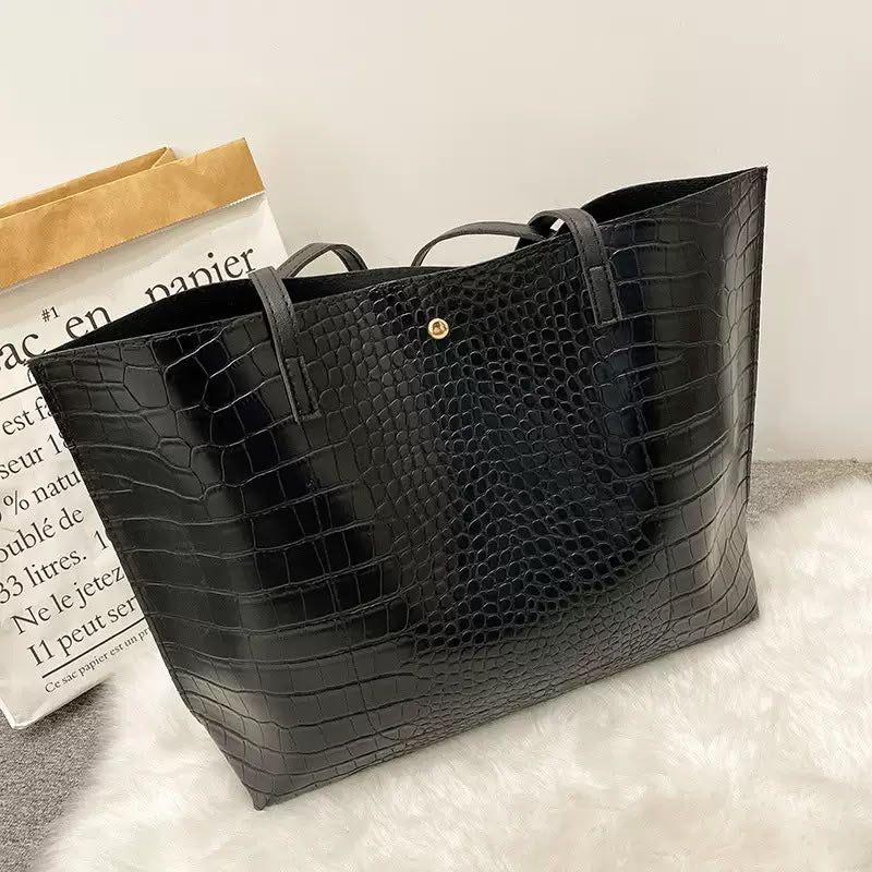 Noir Croc Luxe Shopper Tote
