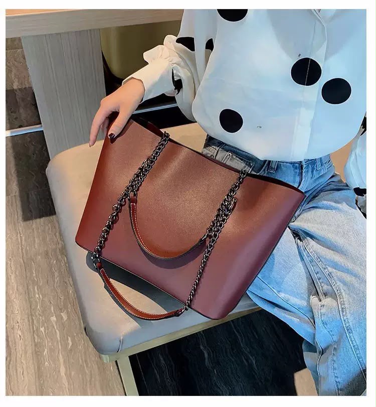 Black Chain Strap Tote Bag