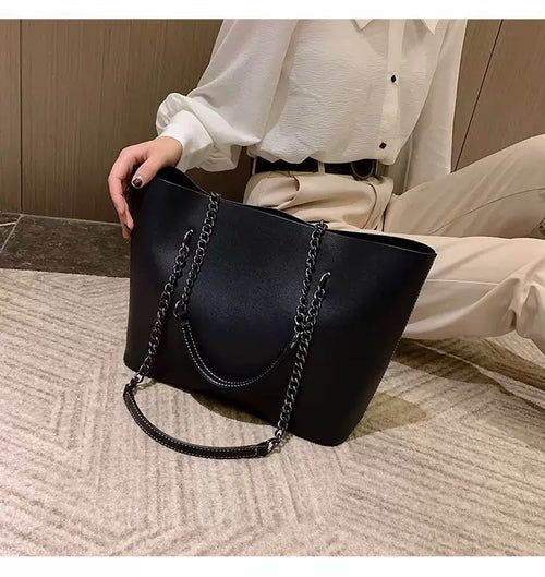 Black Chain Strap Tote Bag