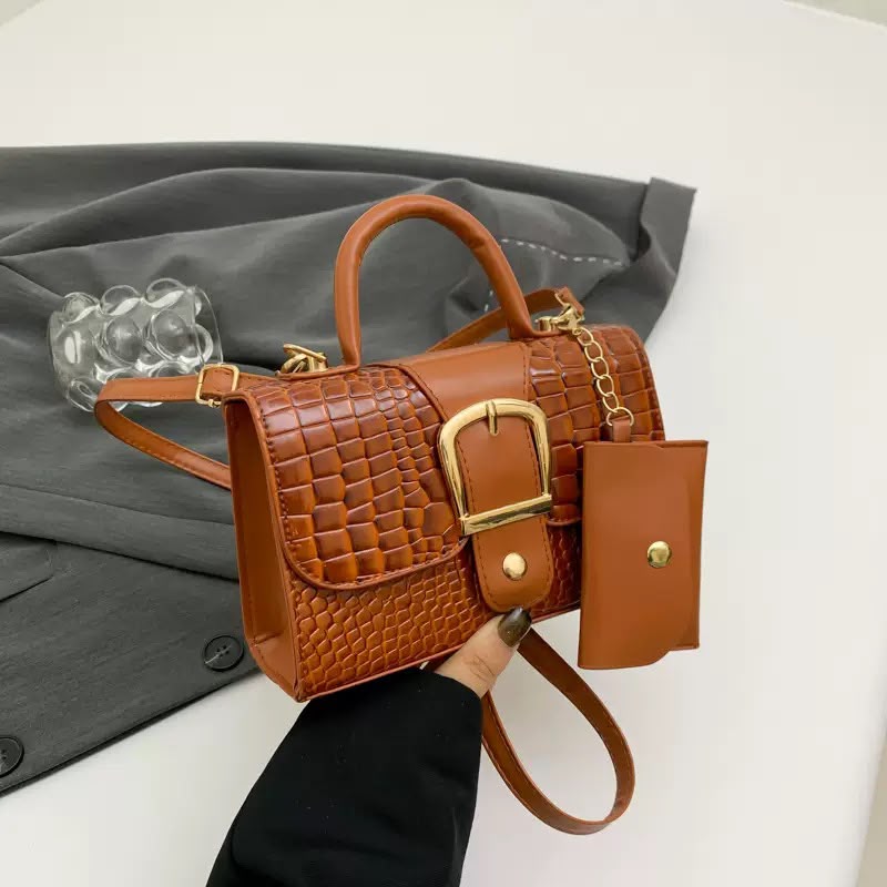 Croc Buckle Mini Satchel + Pouch Set