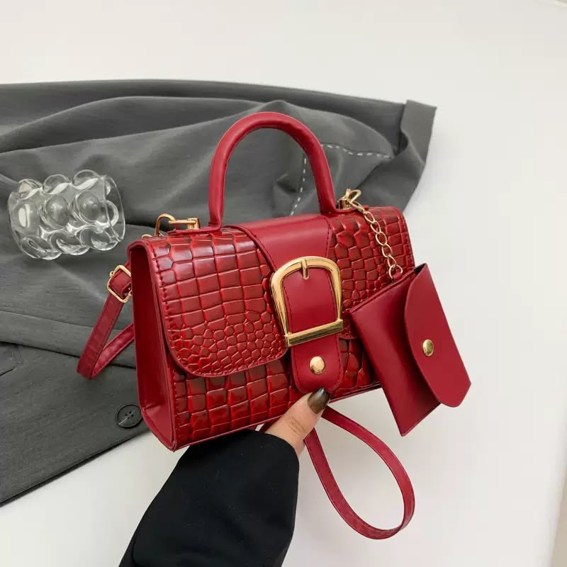 Croc Buckle Mini Satchel + Pouch Set